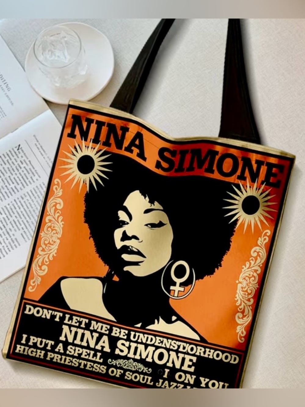 Nina Simone NWOT Graphic Orange Tote Bag based on a Vintage Show Poster